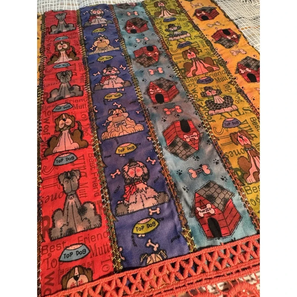 Kantha Like Napkin Bohemian Handmade Kitchen Towel Dining Table Decor NWOT Dogs